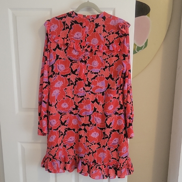 who what wear Vibrant Red and Purple Floral ruffle lined zip up back Dress szLg - Picture 6 of 6